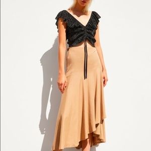 Zara Black Ruffled Polka Dot Cinched Crop Top